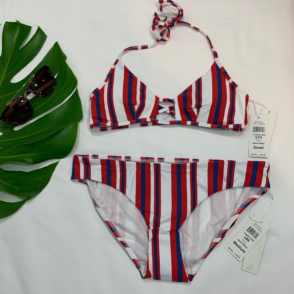 NWT $110 2PC B. Swim Halter Bikini Top +Full Bottom XS Small Medium Large D-Cup